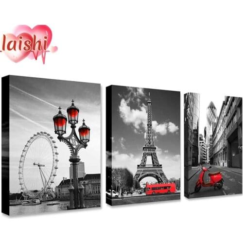3pcs Paris tower, ferris wheel, city view diamond painting cross stitch full square diamond embroidery mosaic Christmas gift