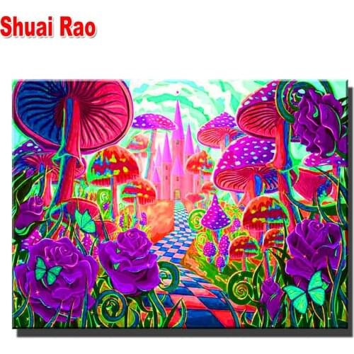 5d diy diamond embroidery Forest elf full square round drill diamond painting Amazing Mushroom Castle Diamond mosaic kit wall ar