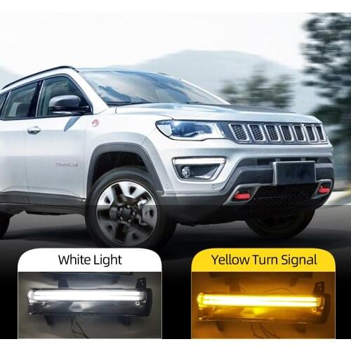 CSCSNL 1 Pair Car LED DRL For Jeep Compass 2017 2018 2019 Daytime running light With yellow turn Signal Light