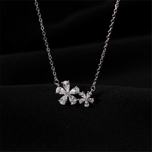 925 Sterling Silver Link Chain Flower Charm Pendant Choker Necklace For Women Fine Jewelry dz121