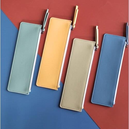 PU Leather Zipper Pencil Case Retro Student Stationery Storage Bag Luxury Design School Supplies Stationery Back To School