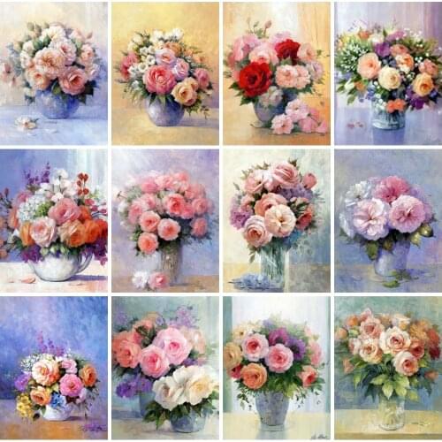 EverShine Diamond Mosaic Peony Cross Stitch Mosaic Art Diamond Painting Flowers Handmade Hobby Vase Bead Embroidery Wall Decor