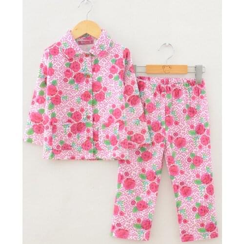 Lowest Discount Cotton Sanding Children Pajamas Long sleeve Floral couple clothes Boys and girls for 80cm