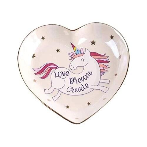 Ceramic Cartoon Unicorn Heart-shaped bowls ice cream plates Decoration Crafts Snack candy storage tray Jewelry dish Snack dish