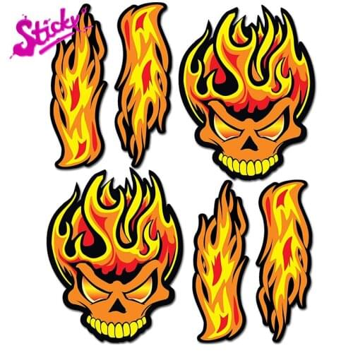 STICKY Skull Fire Flames Car Sticker Decal Decor For Motorcycles Cars Auto Moto Helmet Scooter Moped Bicycles Laptop