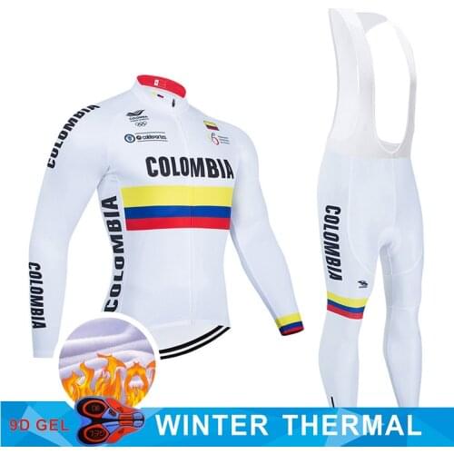 Pro Team Colombia Cycling Clothing Bike Jersey Pants Set Ropa Ciclismo Mens Winter Thermal Fleece White Bicycle Clothes Wear