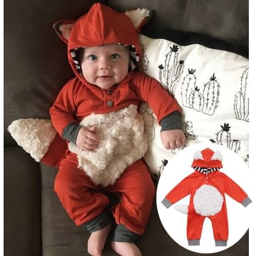 Cute Cartoon Fox Baby Onesie Infant Girl Boy Jumpers Kids Toddler Baby Outfits Clothes New Spring Autumn Baby Rompers Hooded