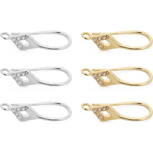 2Pcs 10x22mm DIY Jewelry Material Gold Plated Diamond Earring Hooks Clasps For Women Dangle Earrings Pearls Earrings