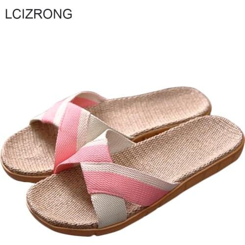 LCIZRONG New 7 Colors Lover Flax Indoor Women Slippers Home Summer 35-45 Size Female Slippers Fashion Non-slip Unisex Slippers