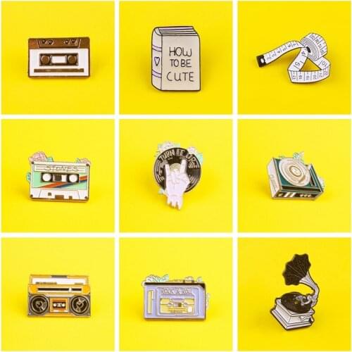 Magnetic Tape Metal Badges For Clothes Daily Things Icon On The Backpack Set Enamel Brooch Lapel Pin Paired Jewelry Gift Stripe