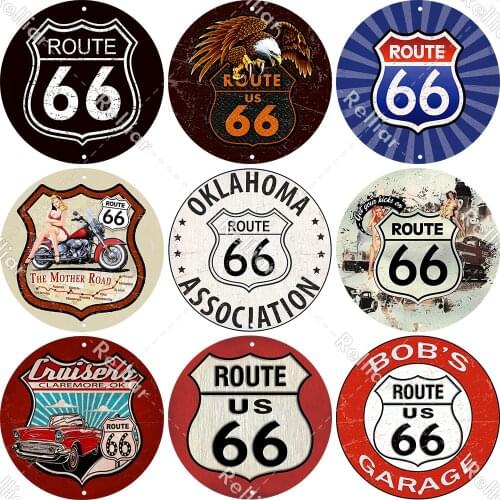 Classic Route 66 Metal Tin Signs Vintage Girl Art Poster Motorcycle Car Plates Garage Home Bar Decoration Plaques