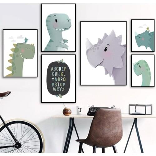 Kawaii Cartoon Dinosaur Triceratop Nursery Baby Wall Art Canvas Painting Nordic Posters And Prints Wall Pictures Kids Room Decor