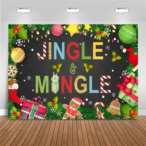 Mocsicka Christmas Party Backdrop Jingle Mingle Blackboard Custom Photo Background Decoration Newborn Portrait Photography Props