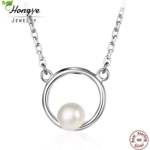 Hongye 2020 Fashion Women Jewelry 925 Sterling Silver with Freshwater Pearl Pendant Simple Elegant Geometric Circle Necklace