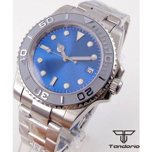 40mm Automatic Mens Watch Genuine NH35/Miyota 8215 Movement Sunburst Blue Dial Sapphire Glass Date Window Oyster Bracelet