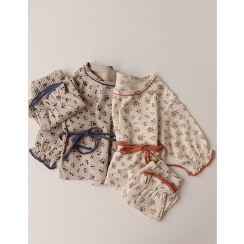 2021 new cotton girls boys 2 pcs set autumn cotton floral shirt+long pants cool soft kids pajama suit