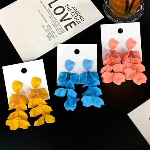 New Long Tassel Rose Flower Petals Dangle Earrings For Women Wedding Bridal Party White Red Big Petal Korean Earrings Jewelry