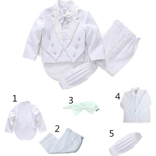 2018 Formal Childrens clothes for boys white/black baby boys suit kids blazers boy suit for weddings prom 5pcs Tuxedo 1T-4T