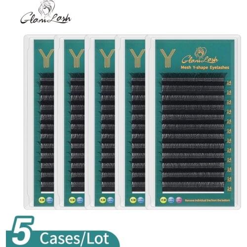 Wholesale GLAMLASH 5/10Cases YY Individual 2d volume grafted eyelashes 0.07 8-14mm C/D Curl soft natural lashes extension