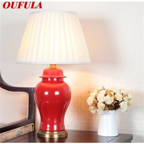 OUFULA Ceramic Table Light Brass Red Contemporary Luxury Desk Lamp LED For Home Bedside Bedroom