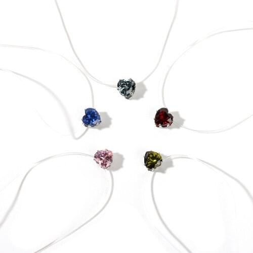 Fashion Tiny Heart Invisible Transparent Fishing Line Necklace Zircon Choker Necklace For Women Jewelry Fishing Line Necklace