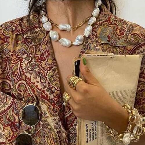KMVEXO 2Pcs/Set Baroque Irregular Simulated Pearl Statement Necklace 2020 Summer Vacation elegant Pearl Choker Jewelry for Women