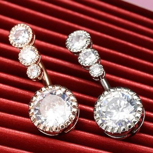 Sexy Women Gold Round Zircon Navel Piercing 316L Stainless Steel Belly Button Rings Delicate Piercing Jewelry piercing ombligo