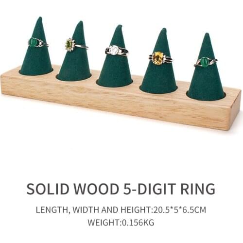 Green wood 5-grids ring jewelry display trays women earring pendent bracelet showcase jewellery organizer stand multifunction