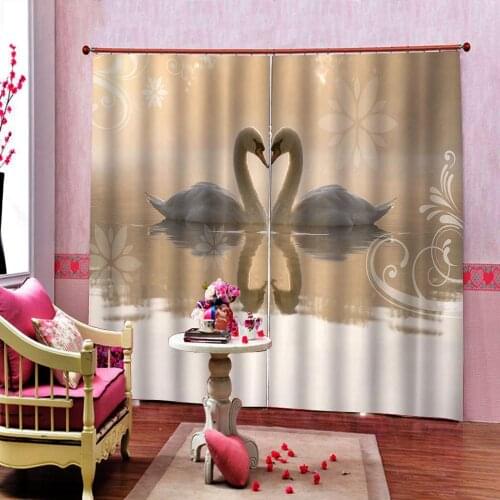 Modern Romantic beautiful love Swan Lake Curtain Digital Printing For Living room Bedroom Home Decoration Window Drapes Sets