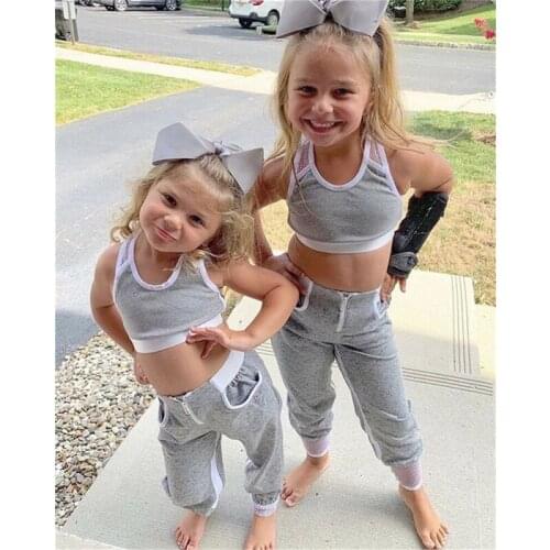 Toddler Kids Baby Girl Sports Outfit Vest Crop Top Pants Tracksuit Clothes 1-5Y