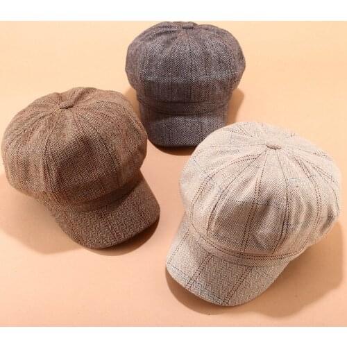 All-match painter hats for women retro lattice octagonal hat autumn and winter berets