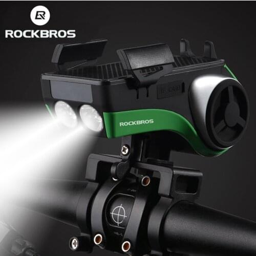 ROCKBROS Bicycle Lights Audio Bluetooth Cycling Bicycle Mobile Phone Holder Headlight Speaker 5 in 1 Power Bank Bell Bike Light