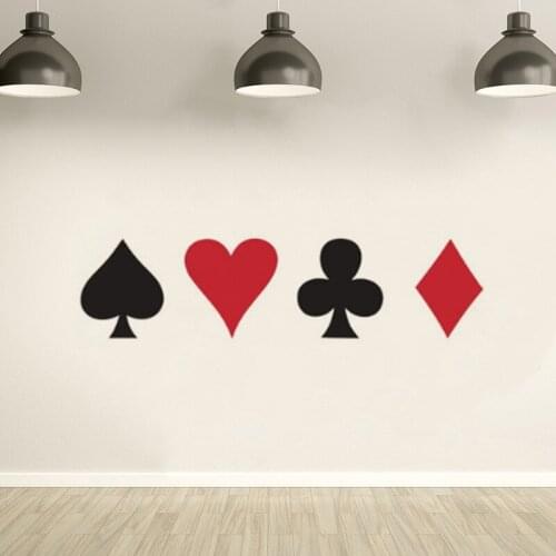 Poker Cards Vinyl Wall Decal Suit Playing Game Room Decoration Poker Casino Vinyl Poster Heart Diamond Shape Wall Sticker AZ411