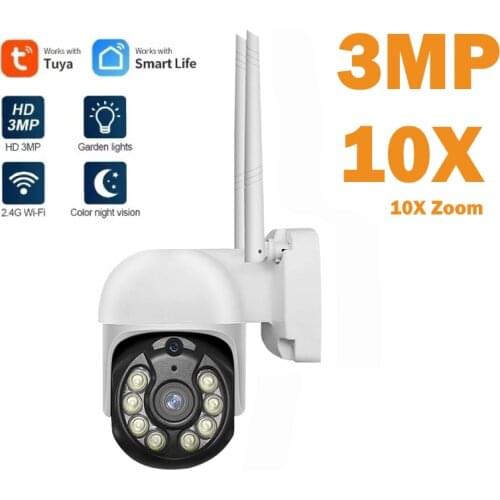 3MP Tuya Camera Surveillance 10X Digital Zoom Home Security Camera Mini Outdoor Two Way Audio IP66 Waterproof Ip Camera Wifi