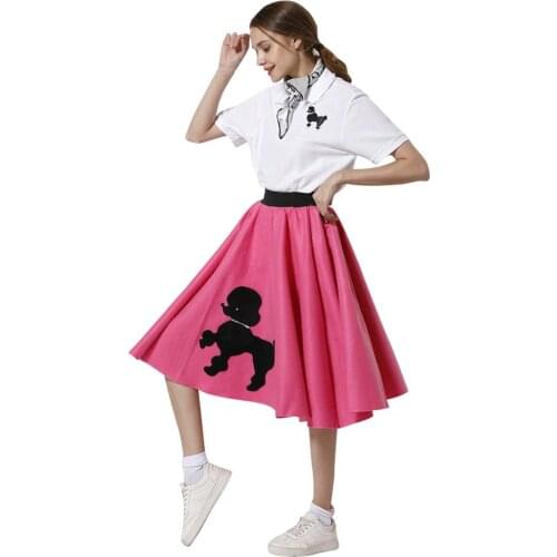Adult Poodle Skirt With Musical Note Printed Scarf Hot Pink Blue By Kid costumes Halloween Cosplay