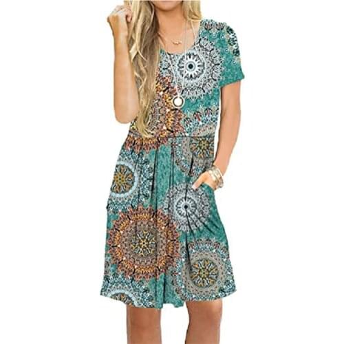 Robe tee shirt femme,summer pocket short sleeve flower print knee-length t shirt dress,vestido camiseta 2021
