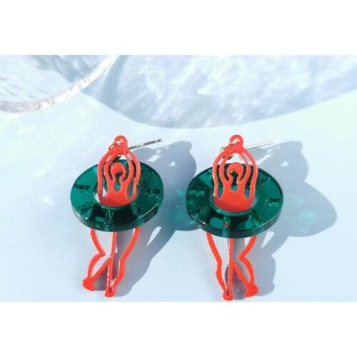 QUMENG 2020 funny lovely swimming circle swimmer Acrylic Stud Earrings For Women Korean Cute girl Jewelry