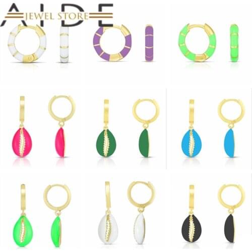 Aide 925 Sterling Silver Enamel Huggie Earring Purple/Green/Pink Dripping Oil Hoop Earrings for Women Pendientes Brincos Jewerly