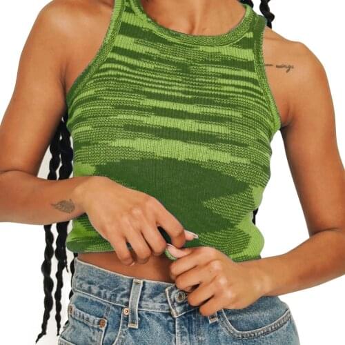Women Tops Crew Neck Sleeveless Crop Basic Ribbed Knit Tie Dye Tank Tops Camisole Vest Summer Tees