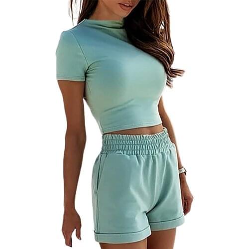 Women Outfit Suit Casual Sleeve All-match Round Neck Pockets Top Shorts Suit Set Round Neck Pockets Top Shorts Suit Set Summer