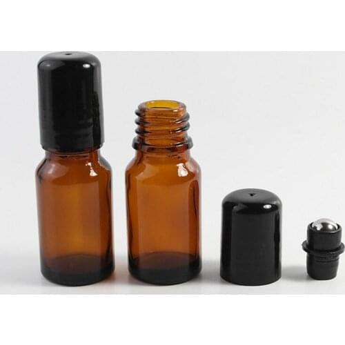 10ML Brown Roll On Glass Bottle Empty Fragrance Perfume Essential Oil Bottle With Black Plastic Cap LX1044