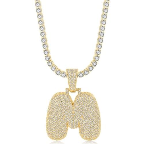 3UMeter 26 letter necklace name necklace HipHop Bling Jewelry Gold CZ Zircon Full Crystal Custom Bubble Letter Necklace