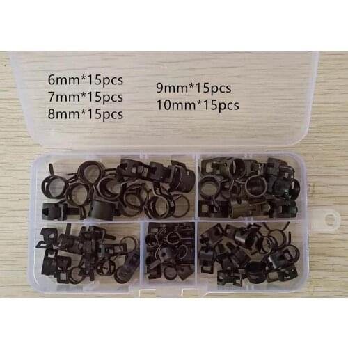 75Pcs/set 6-10mm Q673B Vacuum Spring Fuel Clip Oil Water Hose Pipe Tube Clamp Black Assortment Kit