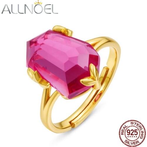ALLNOEL 925 Sterling Silver Ring For Women 15*10*5mm Synthetic Pink Topaz Irregular Gemstone Adjustable Jewelry Engagement Rings