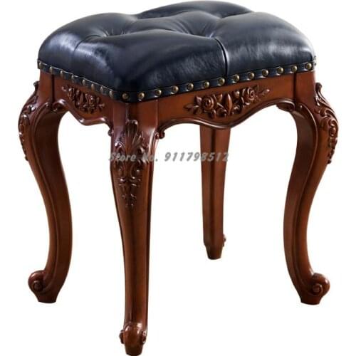 Weiyue American High-footed Square Stool Bedroom Dressing Stool Makeup Stool Dining Table Leather Stool European-style Stool Guz