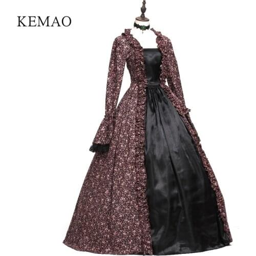 Free shipp Hot Sale Victorian Rococo Costume Womens Adults' Dress Vintage Cosplay Flocked Long Sleeves Bell Ankle Length