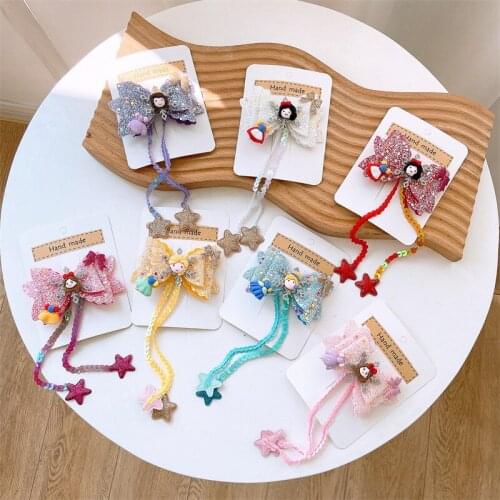 Sequin Tassel Glitter Hair Bows For Girls Cute Cartoon Princess Hairpin Sparkly Layered Bowknot Hairgrip Barrettes Kids Headwear