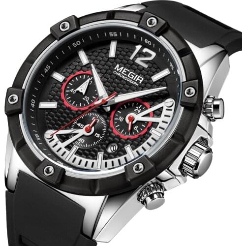 MEGIR Watches Men New Brand Quartz Top Quality Chronograph Functions Watch Waterproof Silicone Rubber Strap Wristswatch Clock