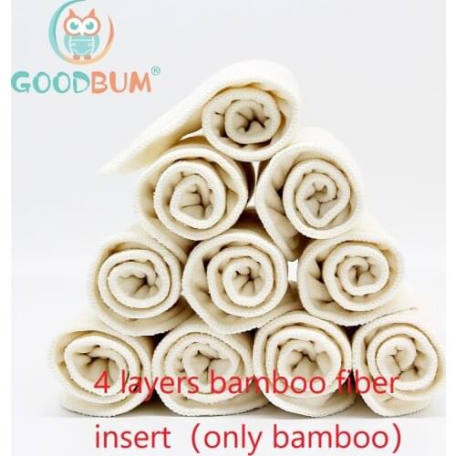 Goodbum 4 Layers Bamboo Fiber Diaper Insert Reusable Super Soft Baby Nappy Insert（Only Bamboo