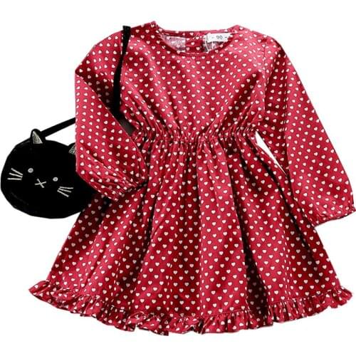 Kids Dress For Girls Baby Girl Clothes 2021 Spring Children Red Princess Dress Heart Print Long Sleeve Party Dress 12M-6T